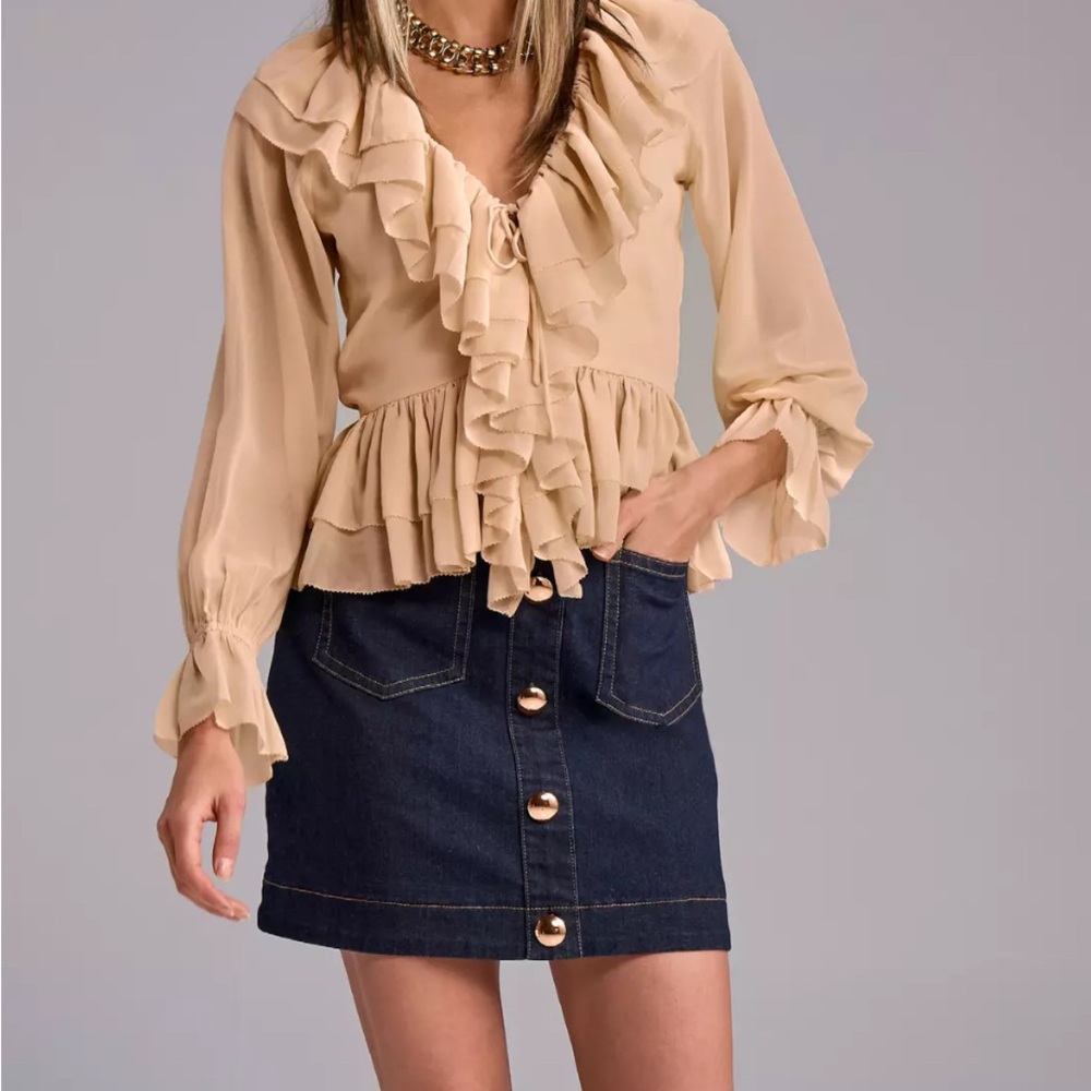 Boston Proper Button Front Denim‎ Mini Skirt